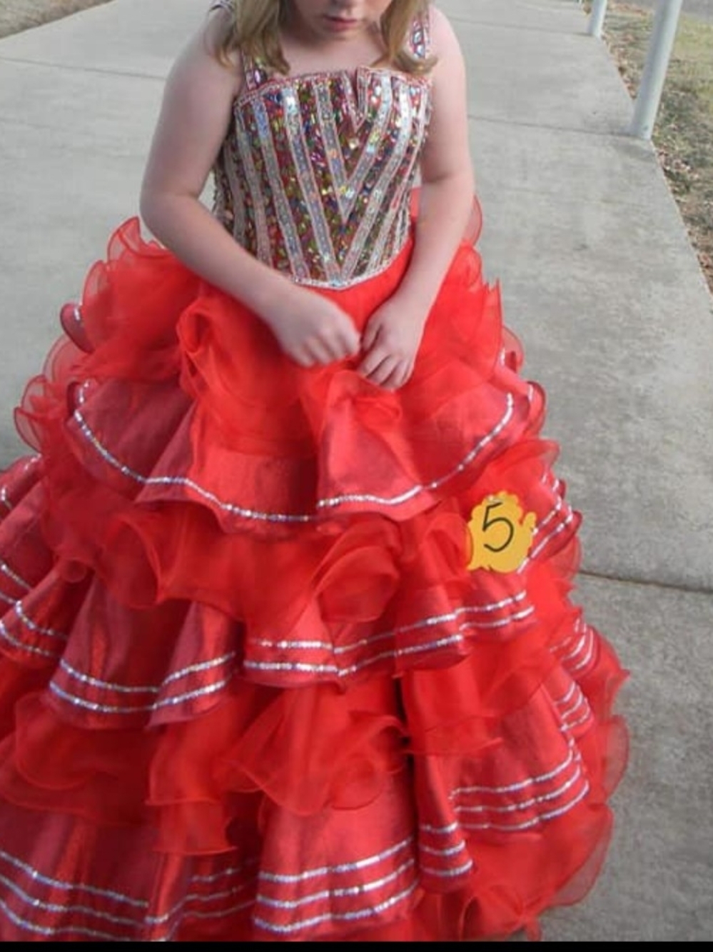 Red Ruffled Sparkle Pageant Dress for Girls